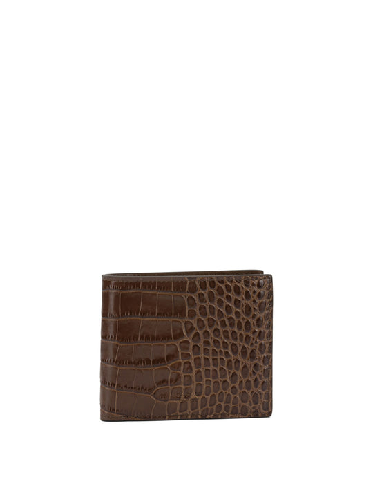 Crocodile Print Leather Wallet Wallets & Card Holders Marrone