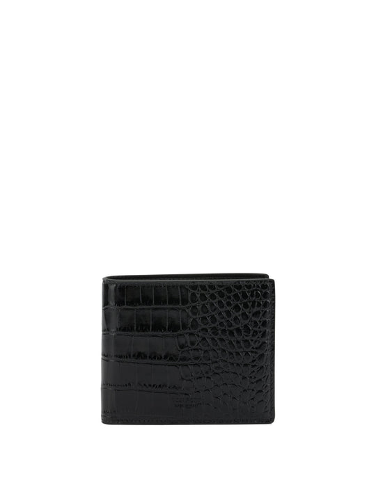 Crocodile Print Leather Wallet Wallets & Card Holders Nero