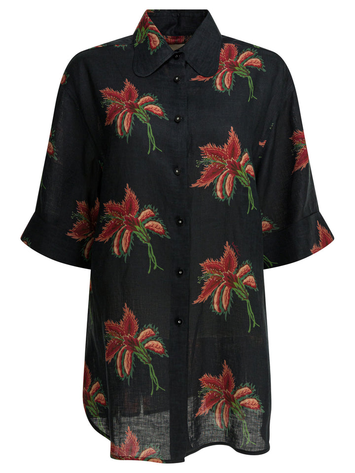 Valentino Linen Floral Shirt Shirts - Nero | ac30918991701f417e23156f2704c05d13bd4d4a