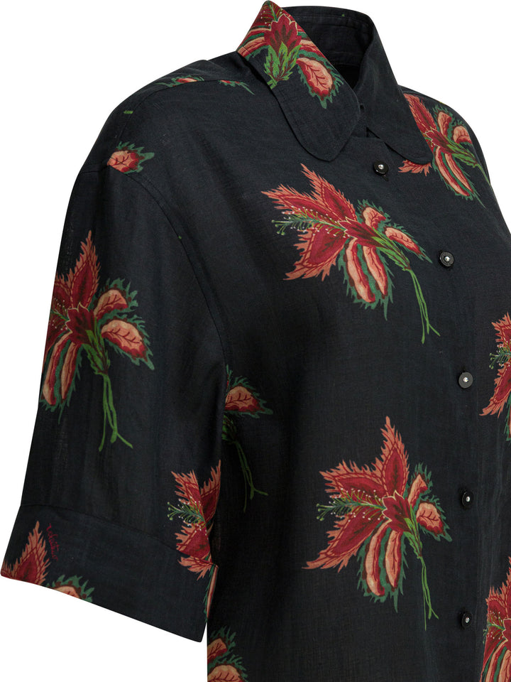 Valentino Linen Floral Shirt Shirts - Nero | 51b58afe73347a867ed3d89224baab27ef0a1a11