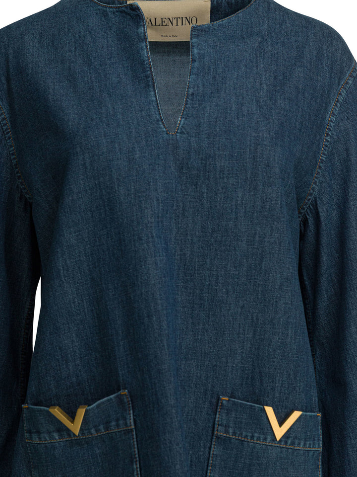Valentino Short Denim Dress Abiti - Blu | 73adf525bc71e0811e7e2a5808dbd820df476ef7