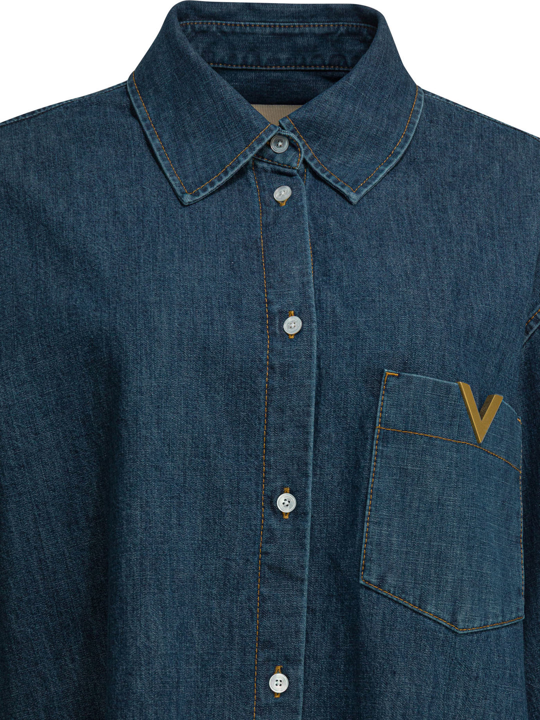 Valentino Denim Shirt With Vlogo Shirts - Blu | 126e92c00dbb3145c4a7a6bebc515123073fa372