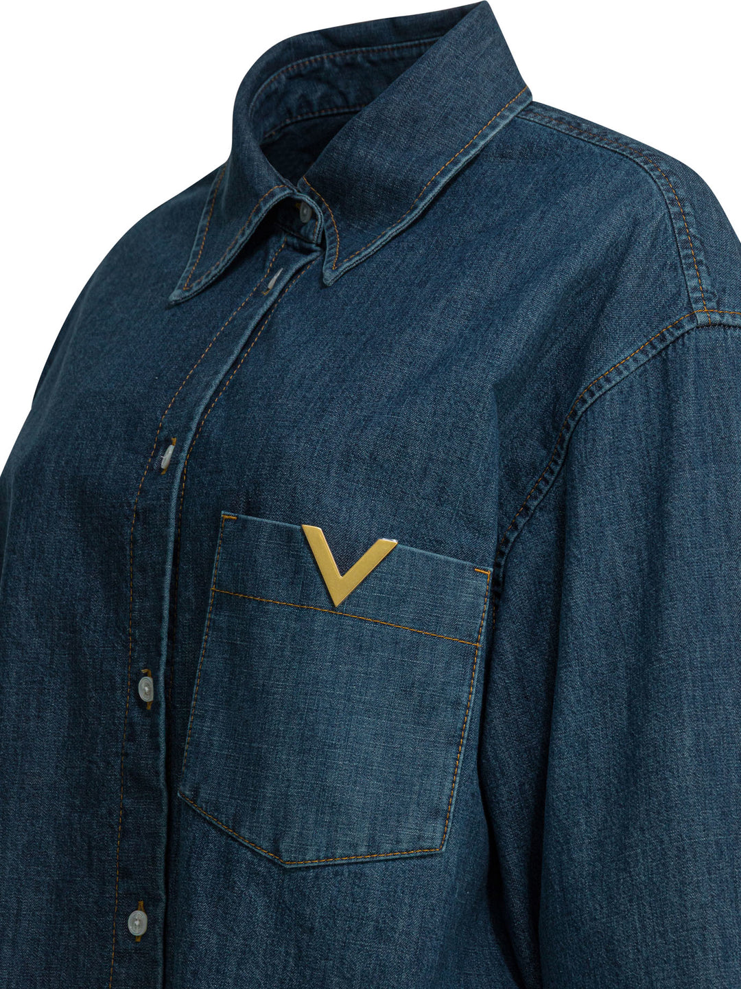 Valentino Denim Shirt With Vlogo Shirts - Blu | f292c4d7587356369628393278687732640e0a23