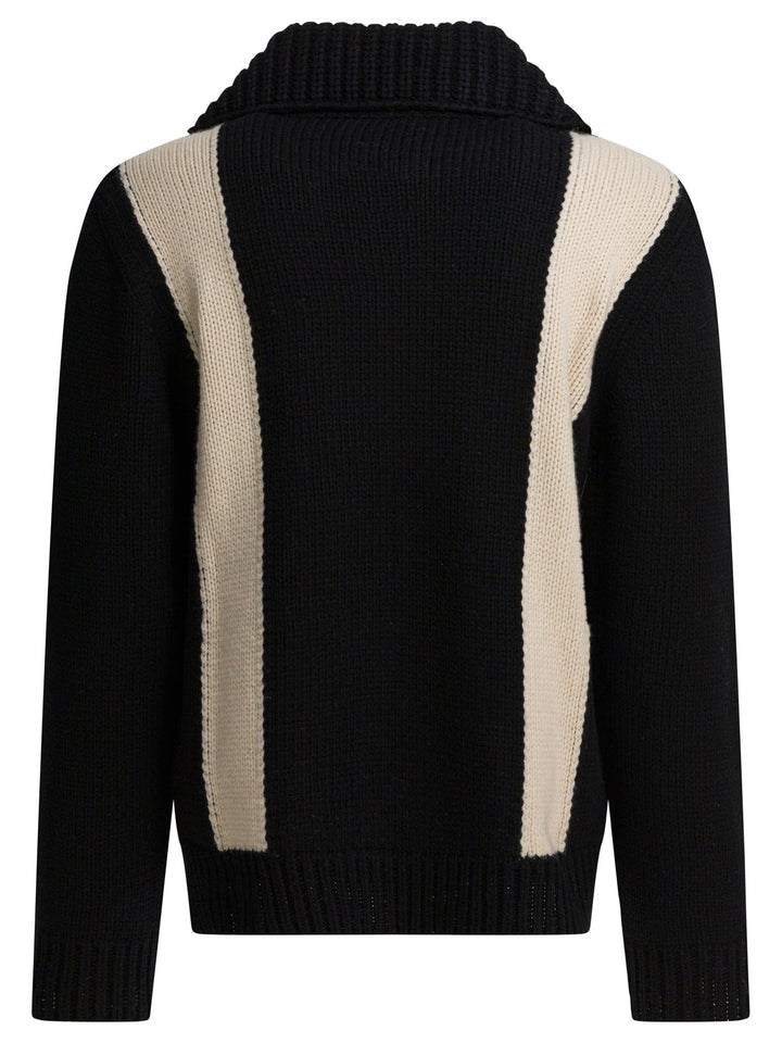 Valentino Cardigan With Inlaid V Knitwear - Nero | f3db1f8df9e1f9bcb30ae920042eb26938ac725a
