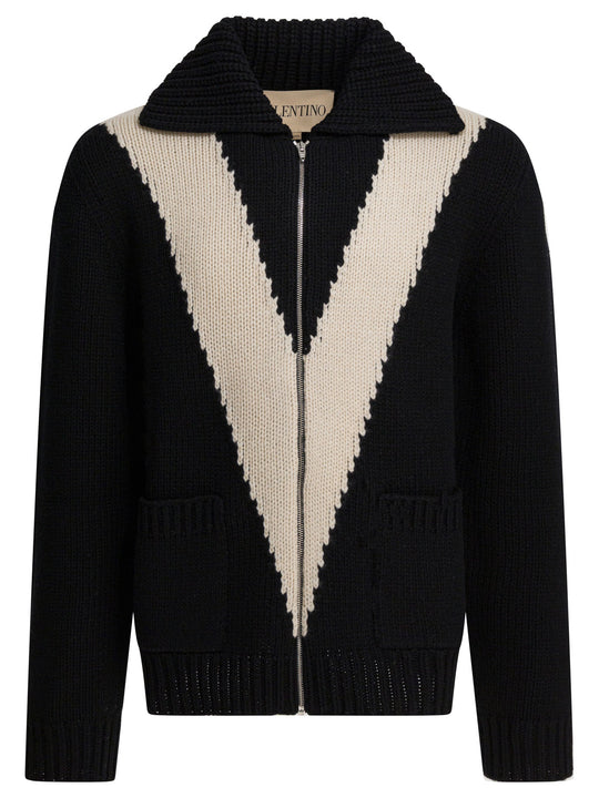 Cardigan With Inlaid V Knitwear Nero
