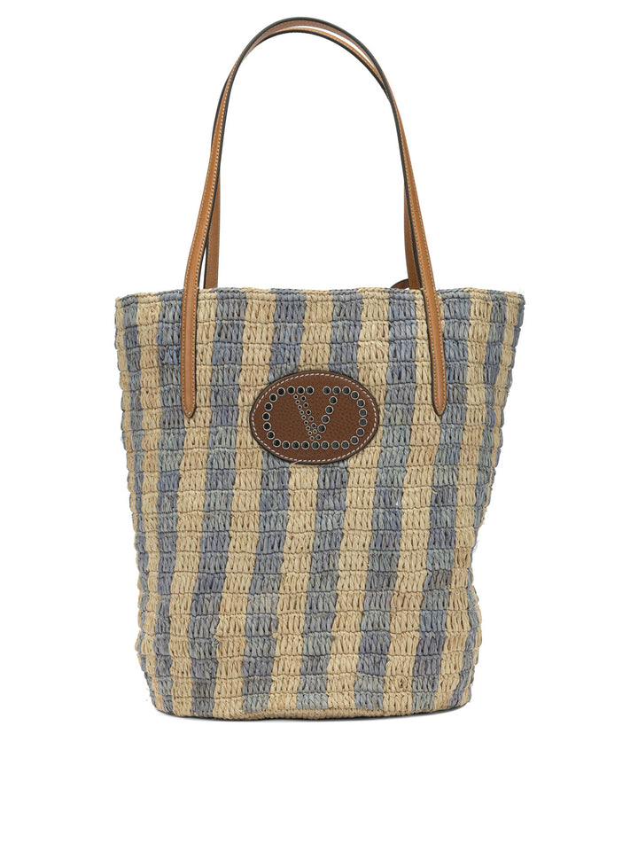 Valentino Garavani Vlogo Raffia Medium Shoulder Bag Borse a Spalla e Tracolla - Beige | ca8040e020c95145953c7fdeb510280c27a1dbaf