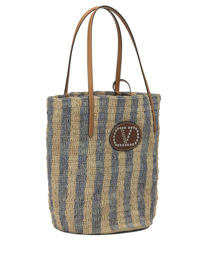 Valentino Garavani Vlogo Raffia Medium Shoulder Bag Borse a Spalla e Tracolla - Beige | 3b85404213480cfd7ddadb4e7943b0654be183eb