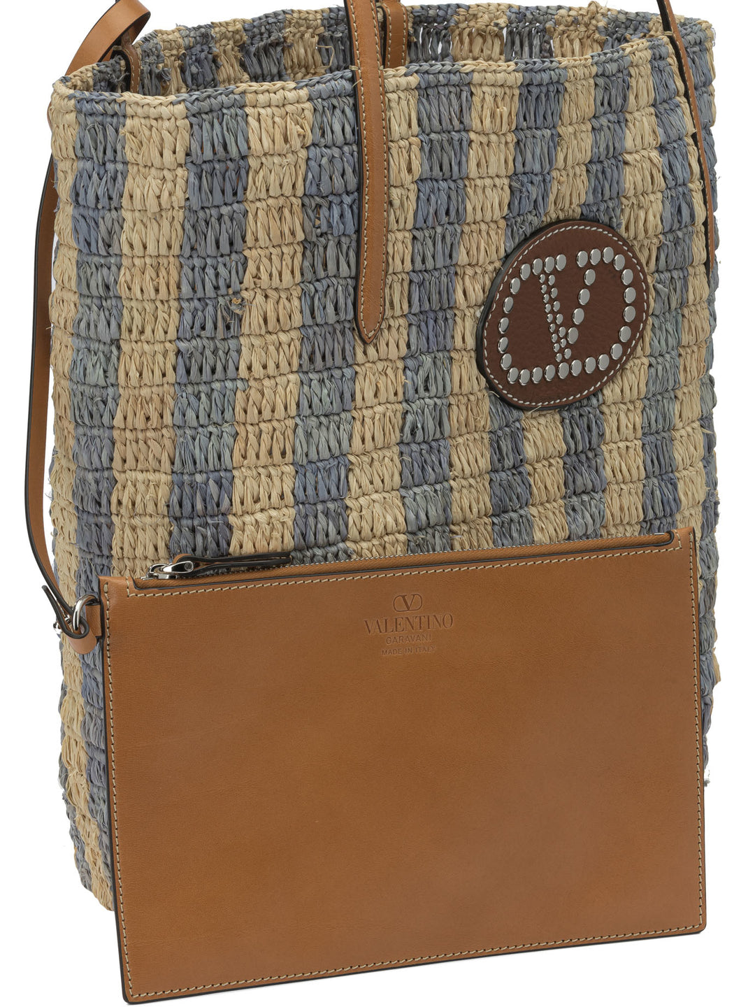 Valentino Garavani Vlogo Raffia Medium Shoulder Bag Borse a Spalla e Tracolla - Beige | 58aa227591de3df389a02fbc05526a6e9e1fb62d