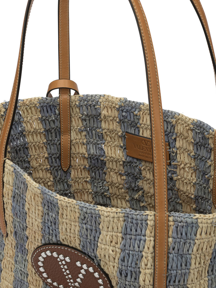 Valentino Garavani Vlogo Raffia Medium Shoulder Bag Borse a Spalla e Tracolla - Beige | 2564ef8511b6a8c7fad762fc1b941de374b4a58c