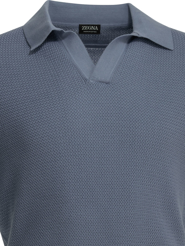 Zegna Cotton Buttonless Polo Shirt Polo shirts - Light blue | a46abe2b9c8b43138c7432c4f16a2867b6f919a9
