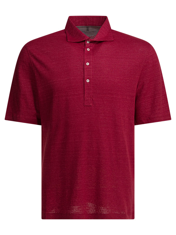 Linen And Cotton Button-Down Polo Shirt Polo Shirts Rosso