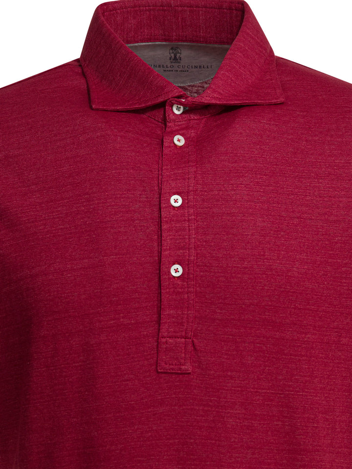 Brunello Cucinelli Linen And Cotton Button-Down Polo Shirt Polo shirts - Rosso | 31532a4e047d9ddb269cc0de34f0760c9d903147