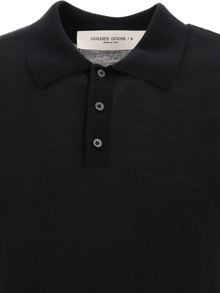 Golden Goose Merino Wool Button-Down Polo Shirt Polo shirts - Nero | 6647aedc47382b7cbdf417a5dd76f4300a8c1ba9