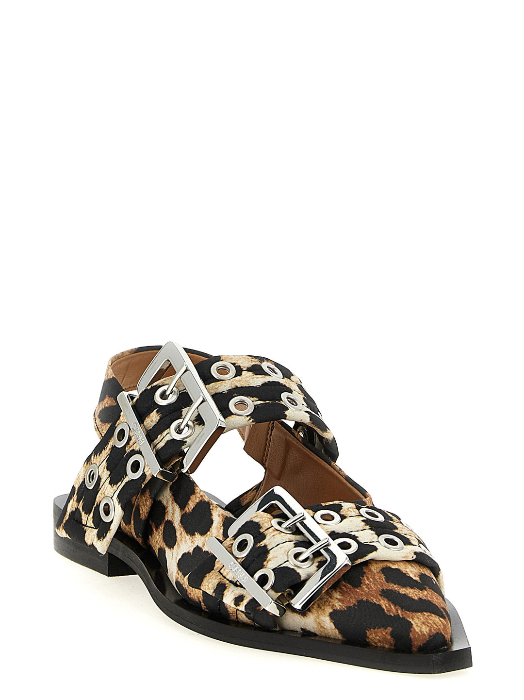Ganni Leopard Satin Feminine Buckle Flat shoes - Multicolor | 285ca3a9a0a0513665004bac0770971e6220b621
