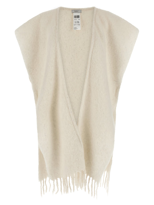 Bouclé Yarn Cape Mantelle Bianco