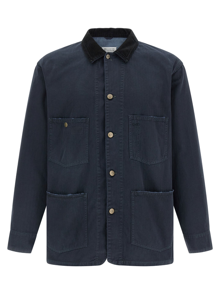 Maison Margiela Herringbone Jacket Puffer Jackets - Blu | 8686381b758a8a9728cf44a794fe02e726386a30