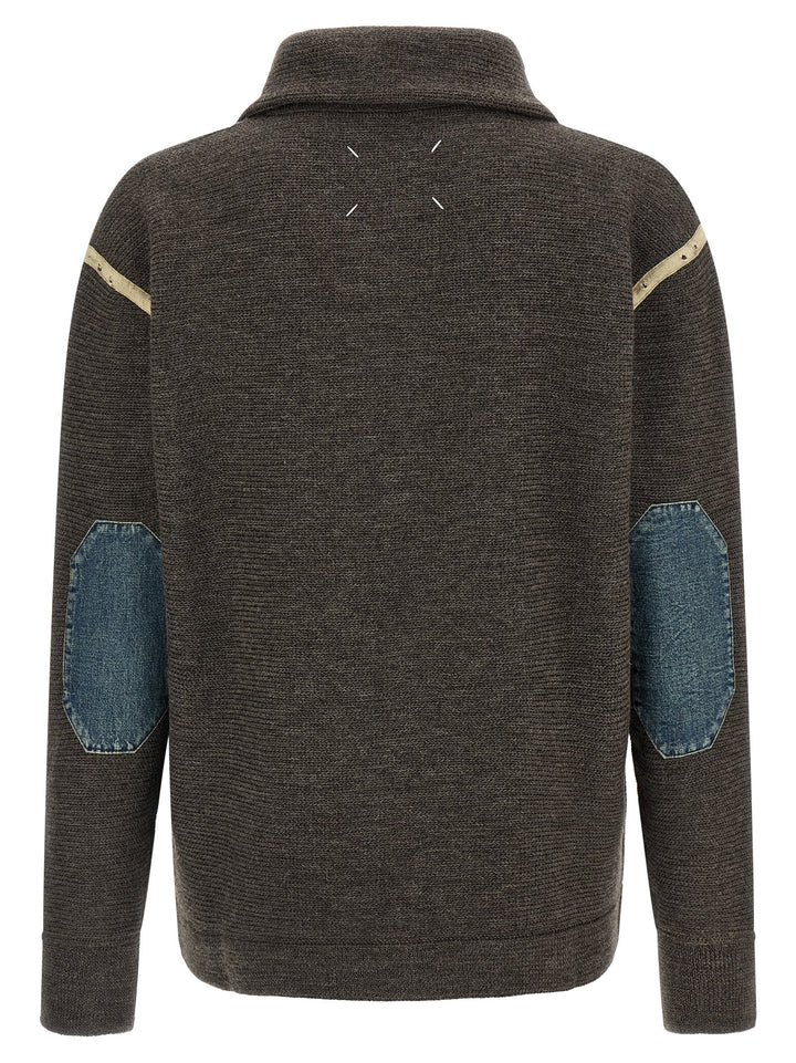 Maison Margiela Elbow Patch Quarter-Zip Maglioni - Grigio | b66cead1294e166da1bc25a5ce565d88d747b9af