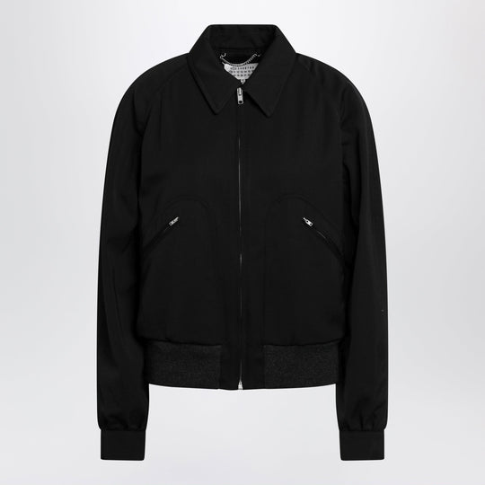 Black Zip-Up Jacket In Virgin Wool