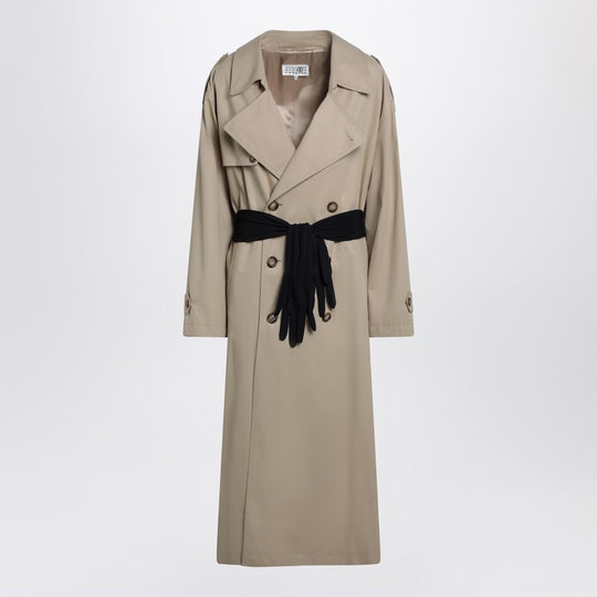 Beige Cotton Trench Coat With Gloves