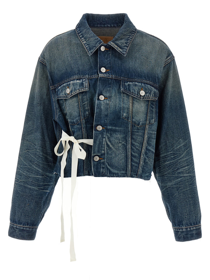 Mm6 Maison Margiela Tape Denim Jacket Puffer Jackets - Blu | 27c52079c9f9815b1092b89ebca5f2ebcabf3042