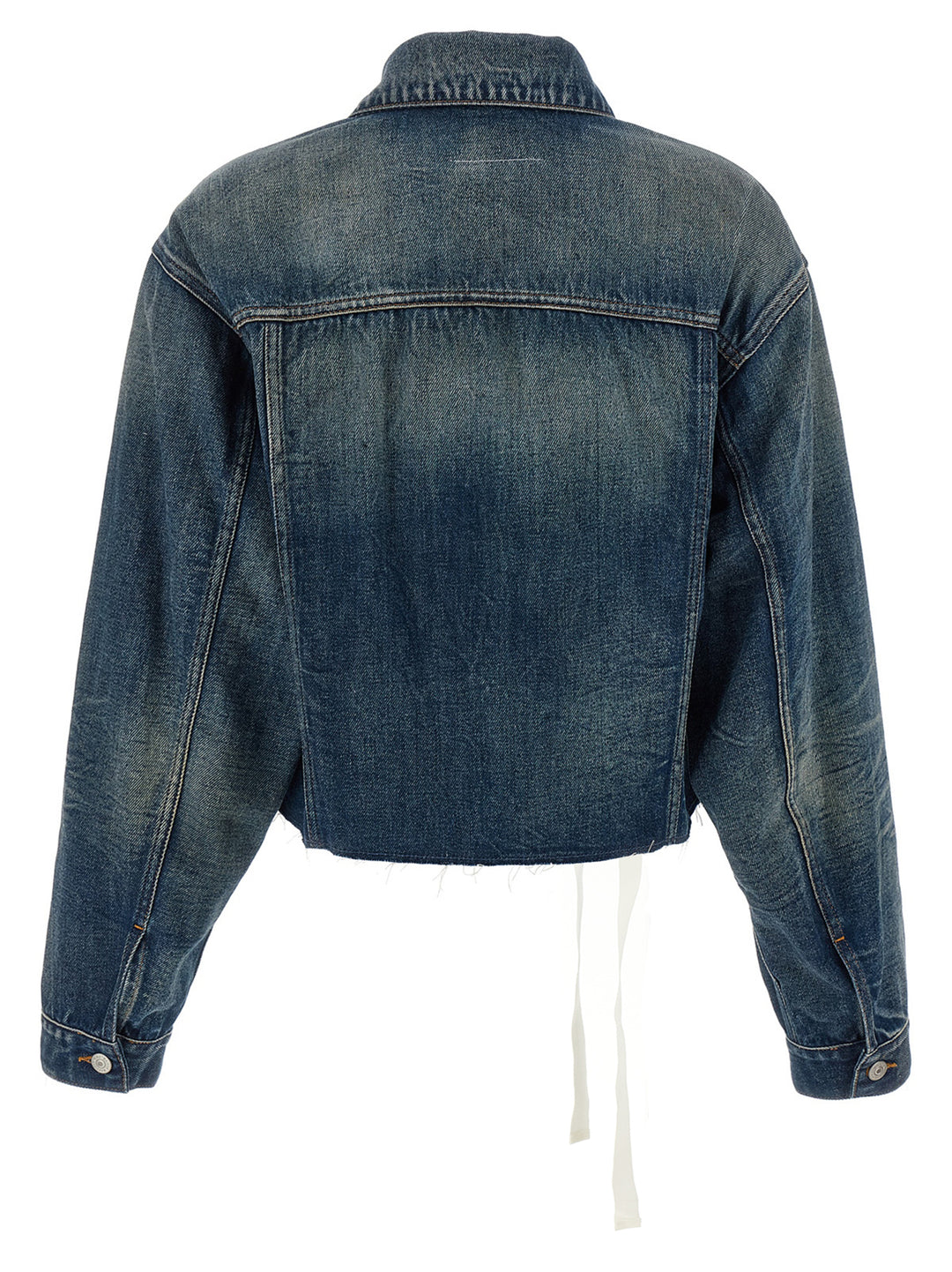 Mm6 Maison Margiela Tape Denim Jacket Puffer Jackets - Blu | 603b6ebdd81467d56ad91dd8a3b1d2d43bb2d1bf