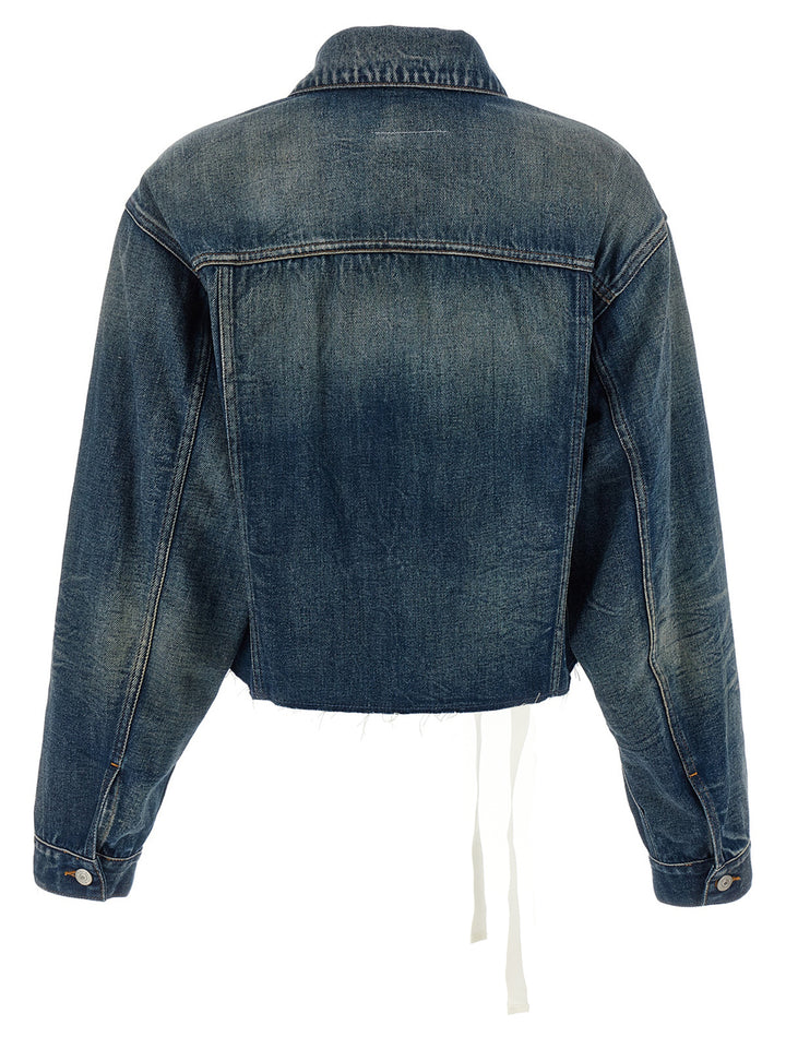 Mm6 Maison Margiela Tape Denim Jacket Puffer Jackets - Blu | 603b6ebdd81467d56ad91dd8a3b1d2d43bb2d1bf