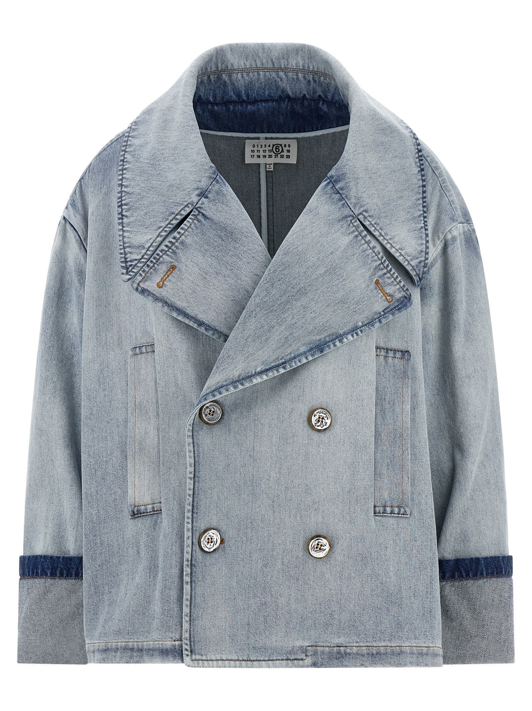 Mm6 Maison Margiela Double-Breasted Jacket Puffer Jackets - Celeste | 6ddab0ffbd3ca7a5b4b9386addb2695c0b41cd80