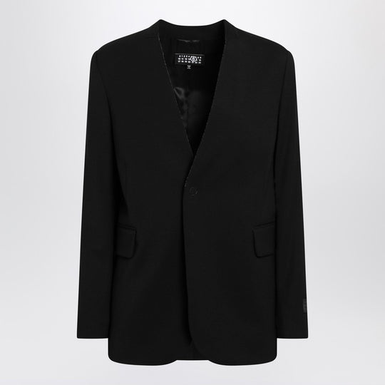 Black Collarless Single-Breasted Blazer