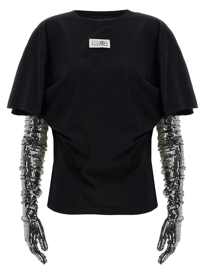 Mm6 Maison Margiela Sequin Gloves T shirt - Nero | 2d620e561b97848545685291d0ada7ba7ea86344