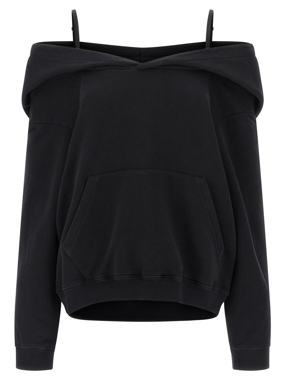 Mm6 Maison Margiela Off-Shoulder Hoodie Felpe - Nero | 1a908158657d2c69bddf68320670e5aa33544dc7