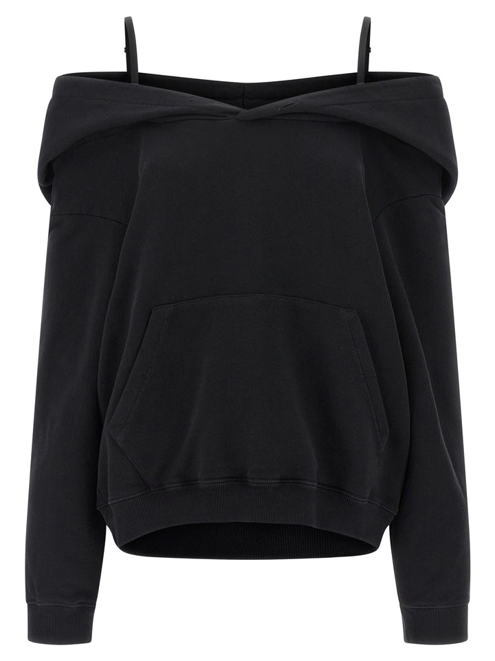 Mm6 Maison Margiela Off-Shoulder Hoodie Felpe - Nero | 1a908158657d2c69bddf68320670e5aa33544dc7