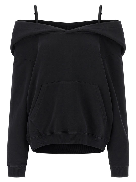 Off-Shoulder Hoodie Felpe Nero
