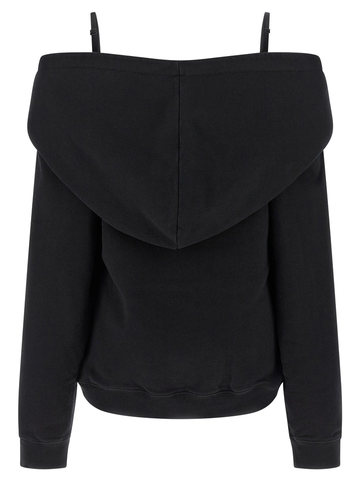 Mm6 Maison Margiela Off-Shoulder Hoodie Felpe - Nero | 82ef7a5a61912f9edca9825699d50555a590fcdd