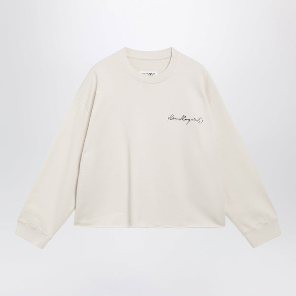 Écru Fleece Sweatshirt With Logo Print