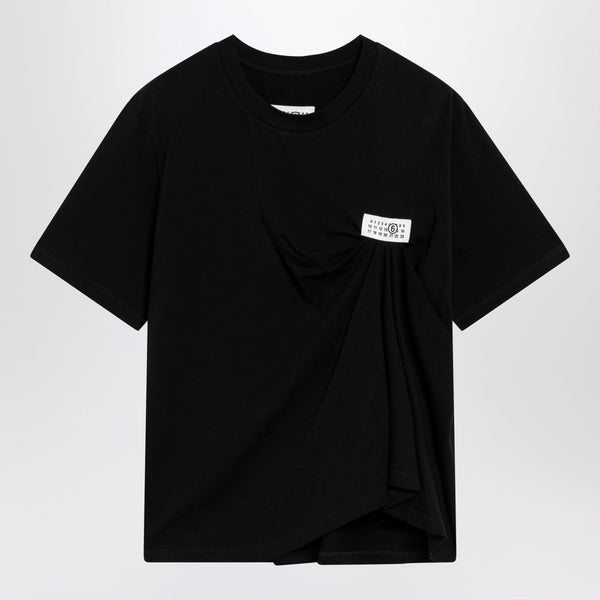 Black Draped T-Shirt With Logo Patch
