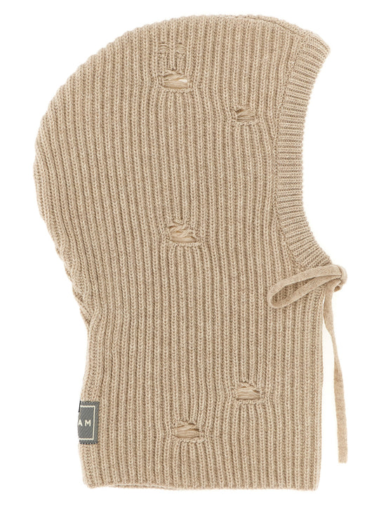 Distressed Wool Balaclava Cappelli Beige