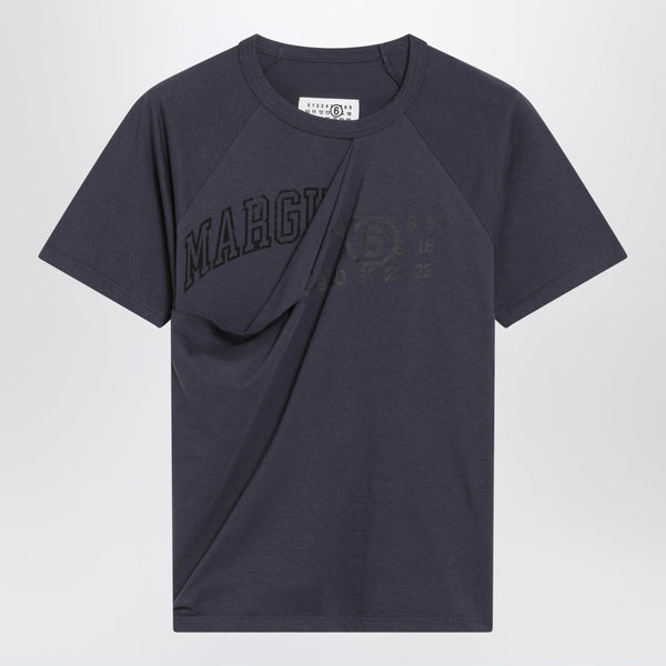 Midnight Blue Cotton Jersey T-Shirt With Distressed Detail