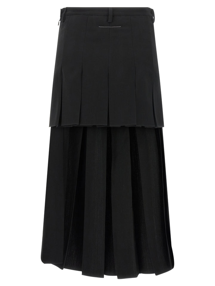 Mm6 Maison Margiela Overlapping Pleated Skirt Gonne - Nero | 98e3516ea450c78df1981bd2abca8f2990574bd4