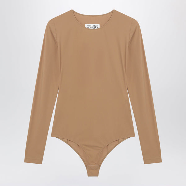 Flesh-Tone Long-Sleeve Lycra Jersey Bodysuit