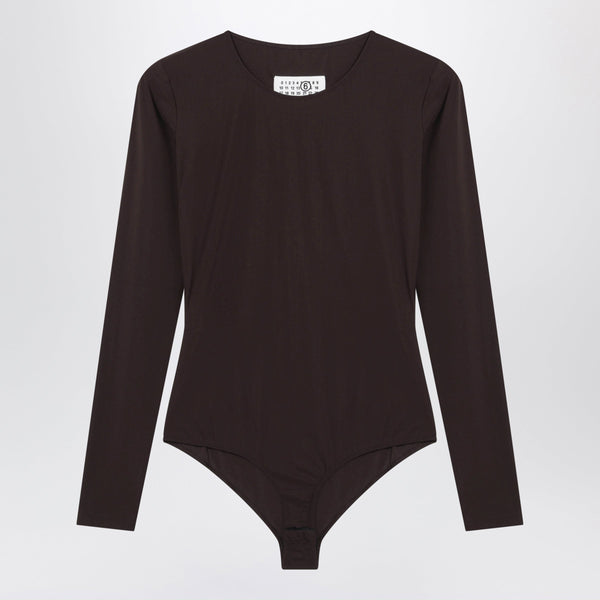 Brown Long-Sleeve Lycra Jersey Bodysuit