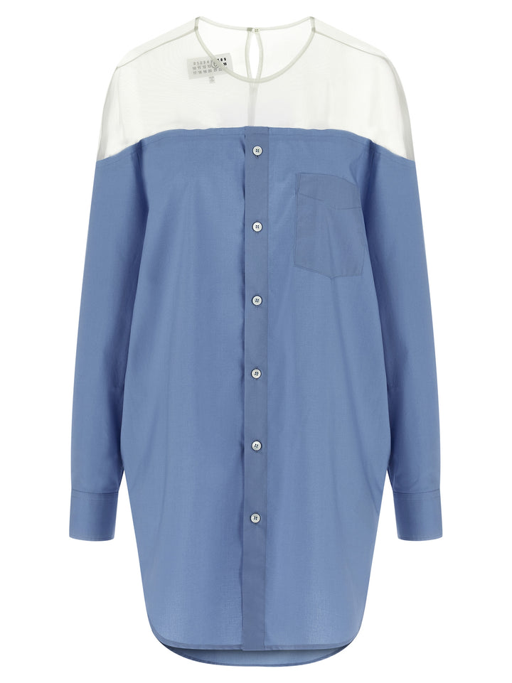 Mm6 Maison Margiela Tulle Insert Shirt Camicie - Celeste | 876f6667245f2ec712f93b418717f0e09ef15707