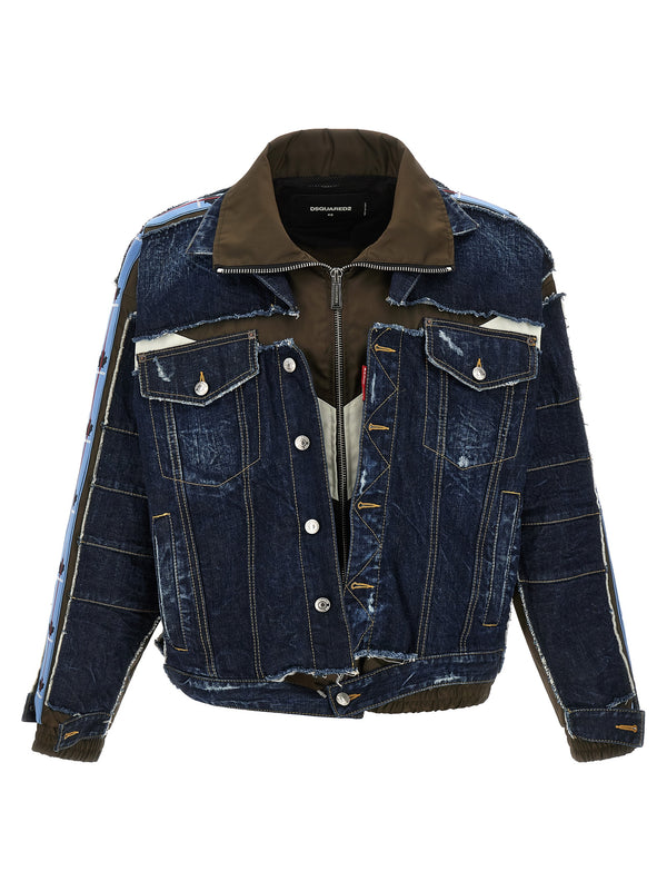Multilayer Denim Jacket Puffer Jackets Blu