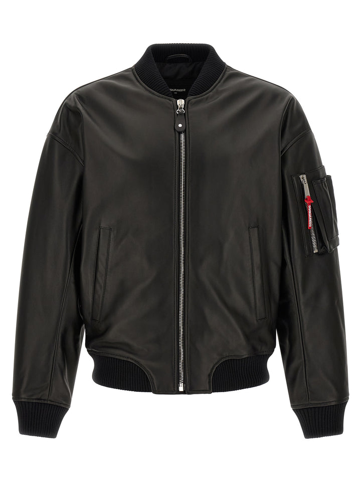 Dsquared2 Leather Bomber Jacket Puffer Jackets - Nero | ff4cf34aabc823da11f65f9808b2f6d30aa0e810