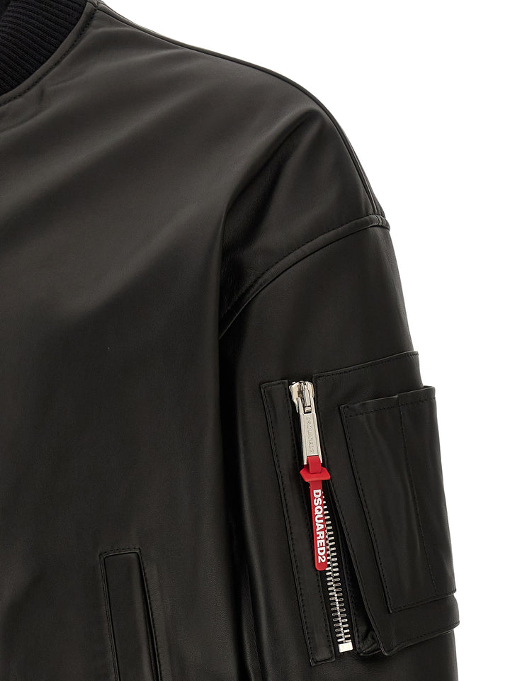 Dsquared2 Leather Bomber Jacket Puffer Jackets - Nero | f554bd08c77628d057db969da48aae3bb80f8506