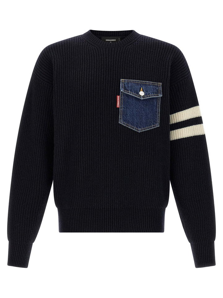 Dsquared2 Denim Mix Maglioni - Blu | 436449aba50c317ab0f8584dfbe8c90ee0c26fdd