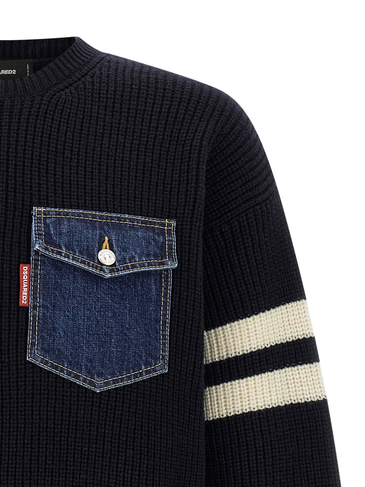 Dsquared2 Denim Mix Maglioni - Blu | 18fb4fdfa093c63cb59b71117818ff854c02976f