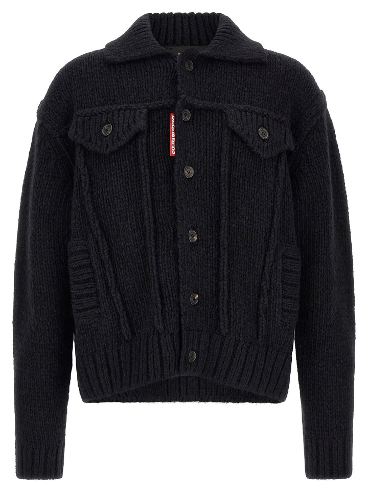 Dsquared2 Logo Patch Cardigan Maglioni - Blu | 490c0479a3ad78b560d3ab7c4e06c20242fefdc6