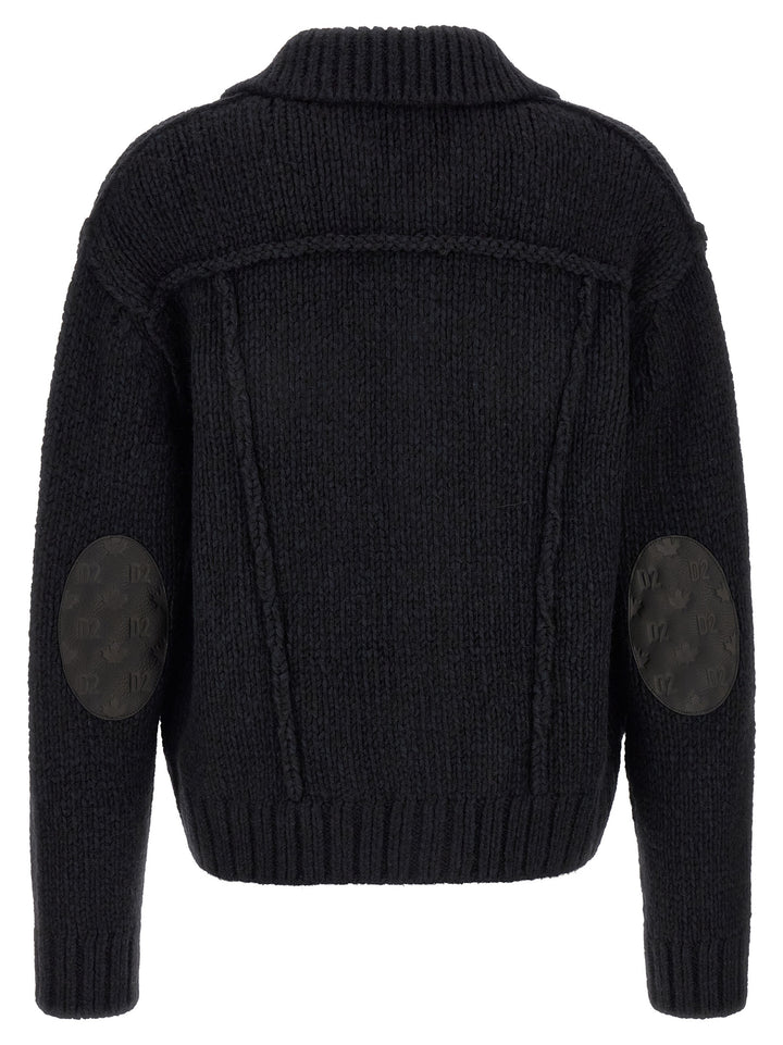 Dsquared2 Logo Patch Cardigan Maglioni - Blu | b22b188387c35fc51a264f2bbe18d73a8b26660e