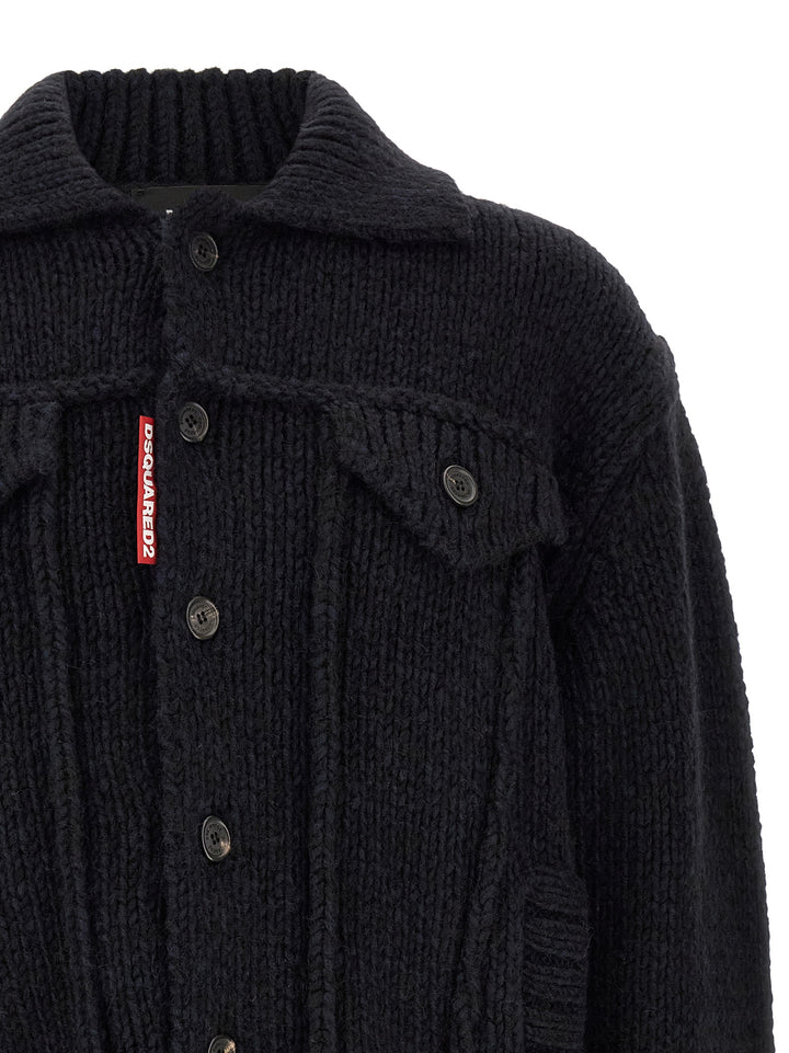 Dsquared2 Logo Patch Cardigan Maglioni - Blu | 514cc2d208cf427af75642f36c9c7abaa9411d72