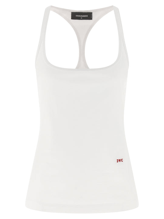 Embroidery Tank Top Top Bianco